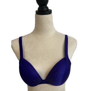VICTORIA’S SECRET Plunge Satin Midnight Blue W/ Padded Bra Size 34C